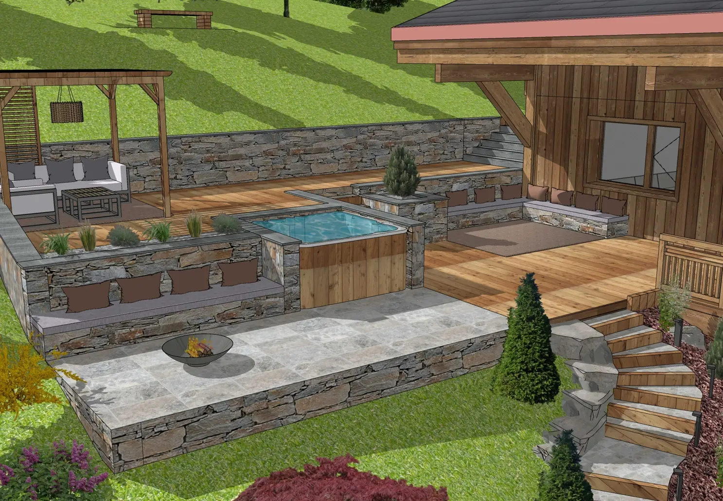 banquette + spa et escaliers